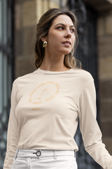Front view of Bella+Canvas women’s long sleeve tee featuring “Names of God” Christian design, MyCreed apparel.
