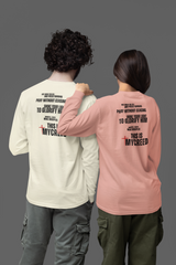 Unisex Christian long sleeve shirt with The Declaration design — rise, pray, shine, glorify, and make disciples.