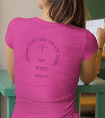 berrt color slim fit Bella+Canvas women’s tee with YHWH’s Names scripture design and Romans 10:13 verse