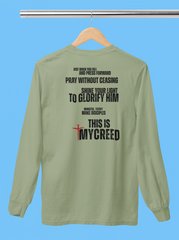 The Declaration by MyCreed — bold Christian streetwear long sleeve proclaiming faith and discipleship.