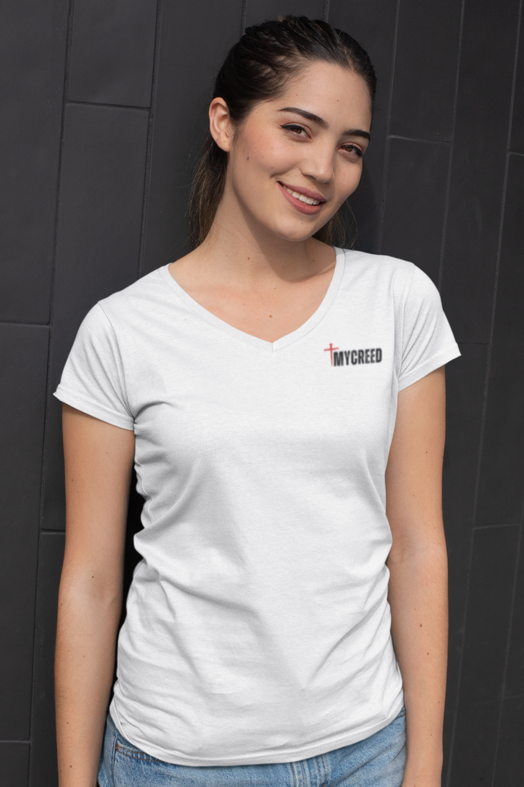 Christian Women’s V-Neck Tee Colossians 3:17 scripture design