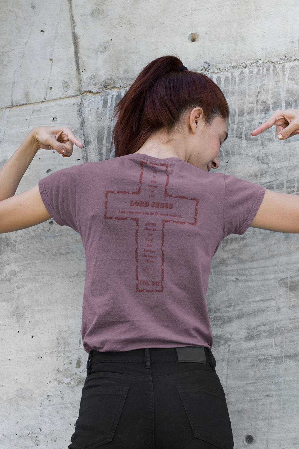 Christian Women’s V-Neck Tee Colossians 3:17 scripture design