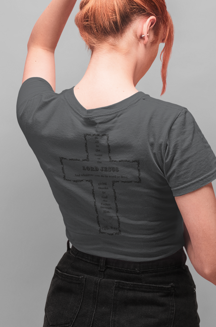 Christian Women’s V-Neck Tee Colossians 3:17 scripture design
