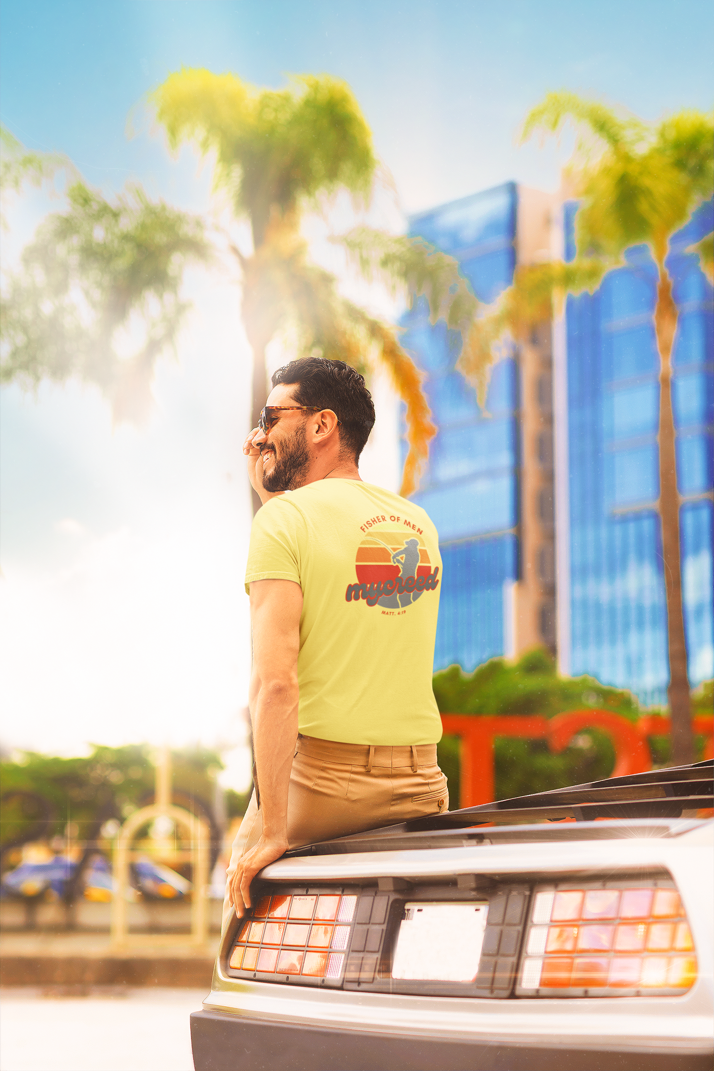 Fisher of Men Christian T-Shirt – Vintage Sunset Back Print | Next Level® Soft Wash by MyCreed
