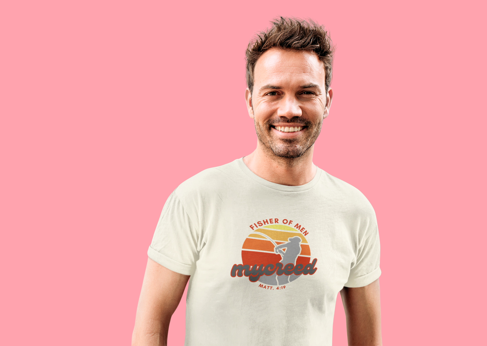 Fisher of Men Christian T-Shirt – Vintage Sunset Front Print | Next Level® 3600SW Soft Wash by MyCreed
