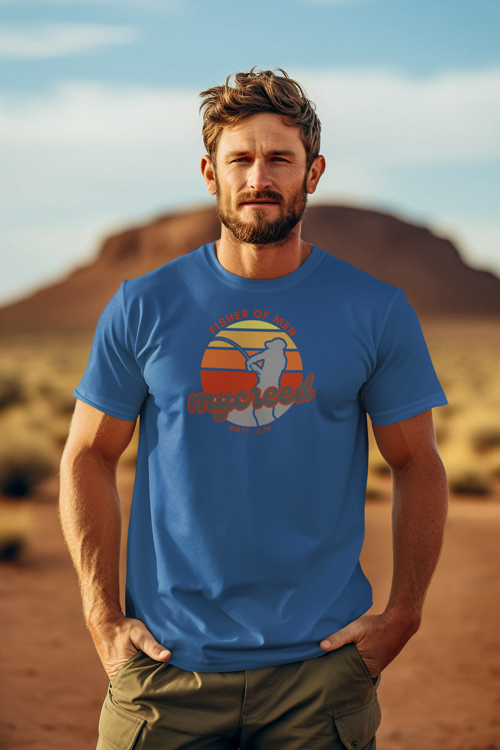 Fisher of Men Christian T-Shirt – Vintage Sunset Front Print | Next Level® 3600SW Soft Wash by MyCreed