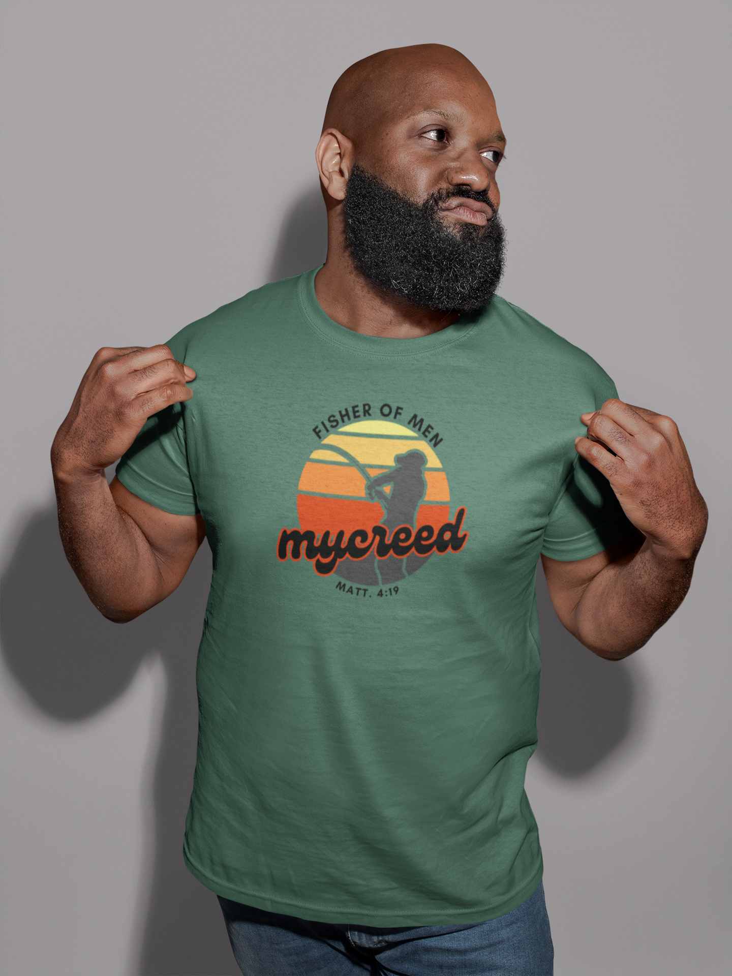 Fisher of Men Christian T-Shirt – Vintage Sunset Front Print | Next Level® 3600SW Soft Wash by MyCreed