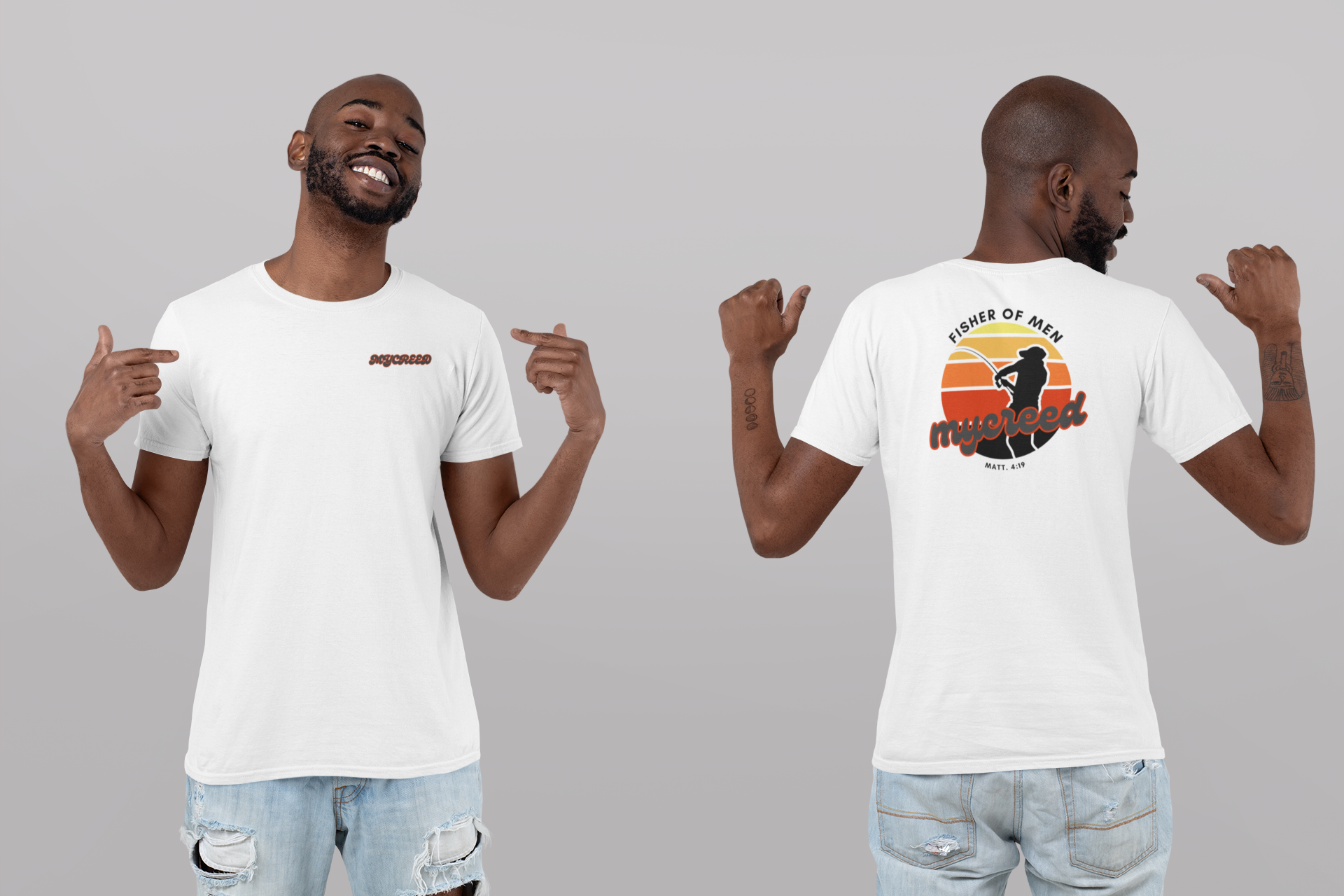 Fisher of Men Christian T-Shirt – Vintage Sunset Back Print | Next Level® Soft Wash by MyCreed