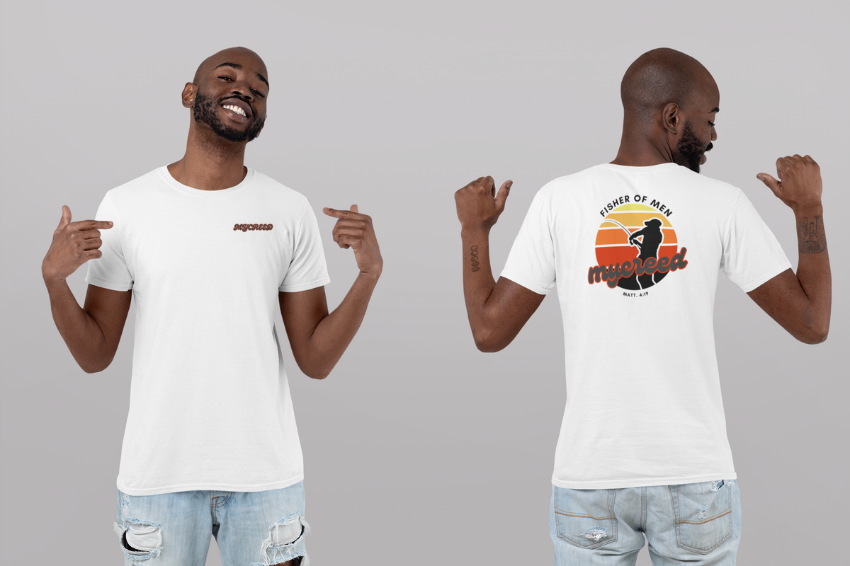 Fisher of Men Christian T-Shirt – Vintage Sunset Back Print | Next Level® Soft Wash by MyCreed