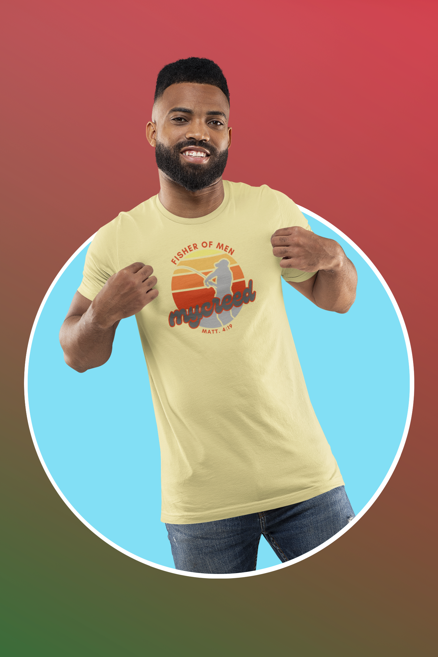 Fisher of Men Christian T-Shirt – Vintage Sunset Front Print | Next Level® 3600SW Soft Wash by MyCreed