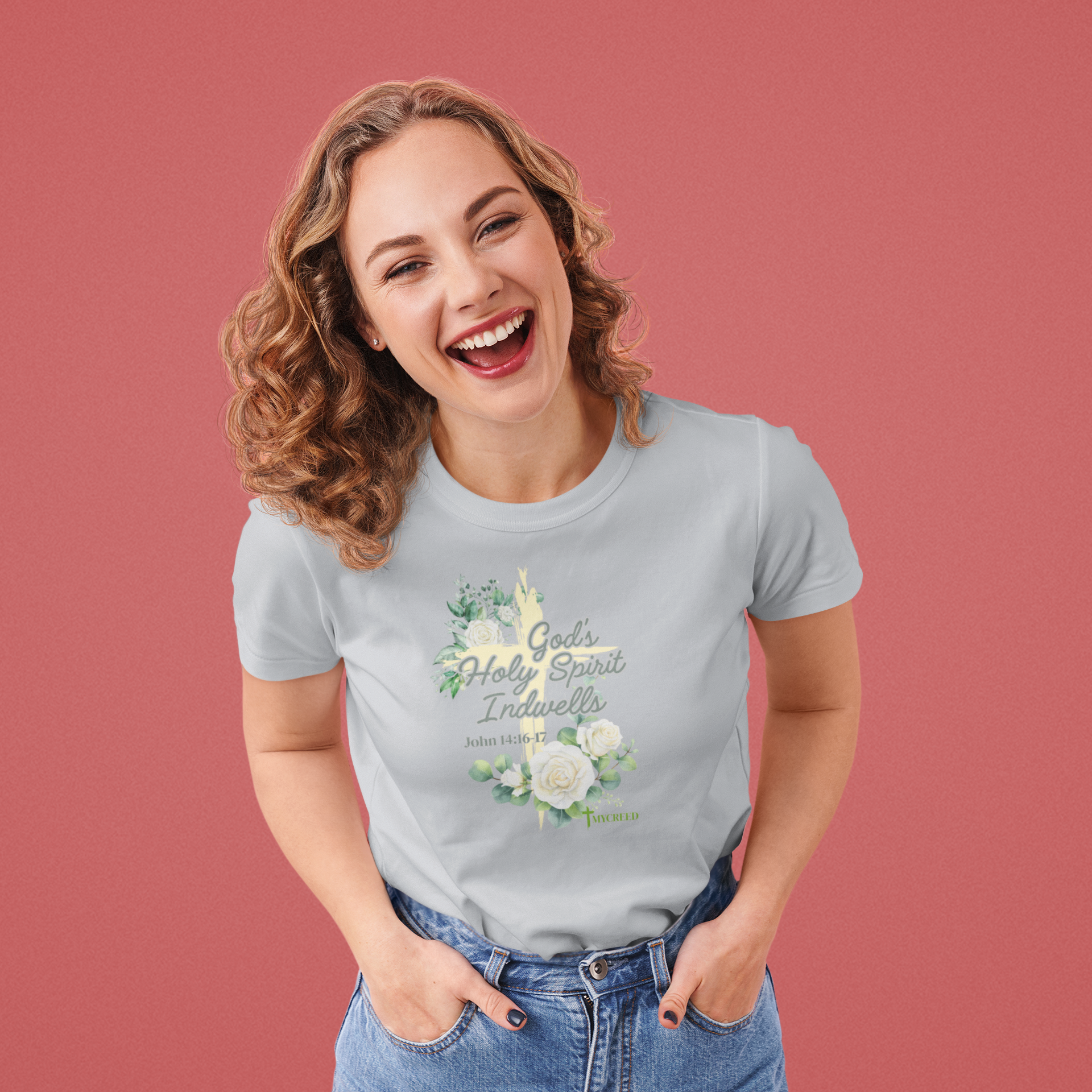  God’s Holy Spirit Indwells Women’s Christian T-Shirt – Bella+Canvas 6400 –  – MyCreed