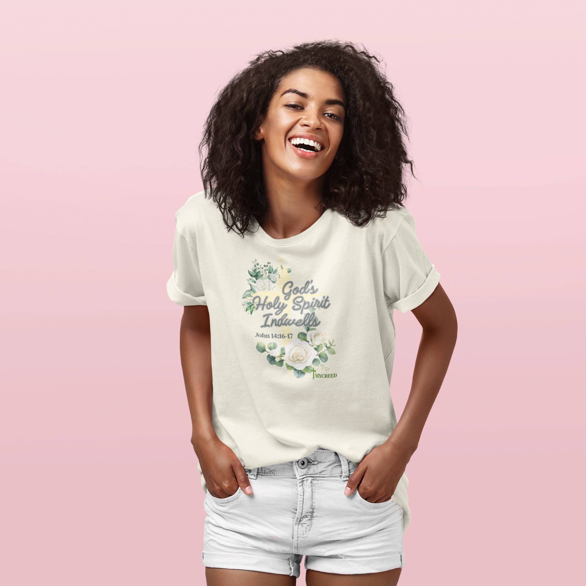 God’s Holy Spirit Indwells Women’s Christian T-Shirt – Bella+Canvas 6400 –  – MyCreed