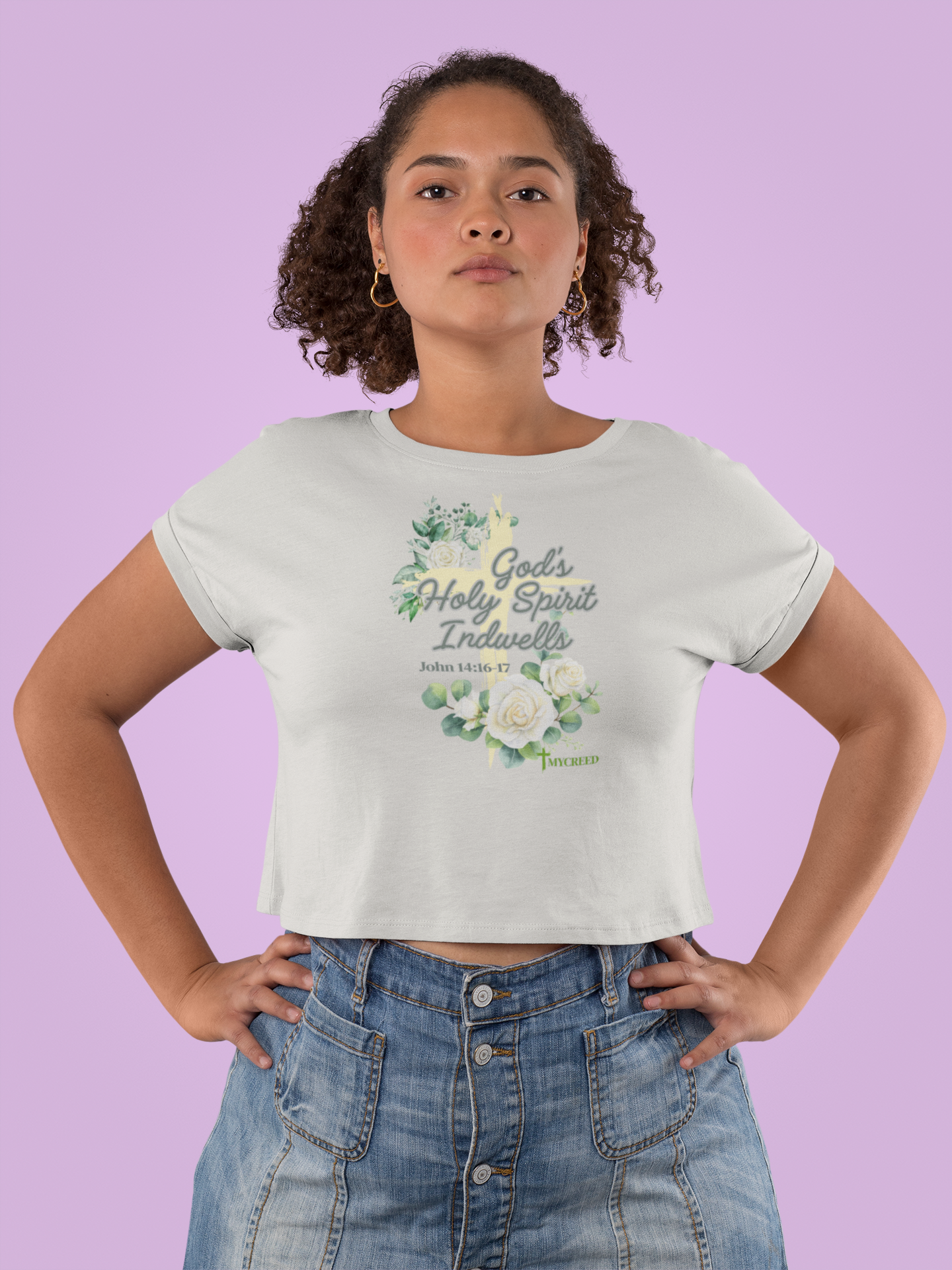 God’s Holy Spirit Indwells Christian women’s crop top John 14:16-17 Bella+Canvas 6482 by MyCreed
