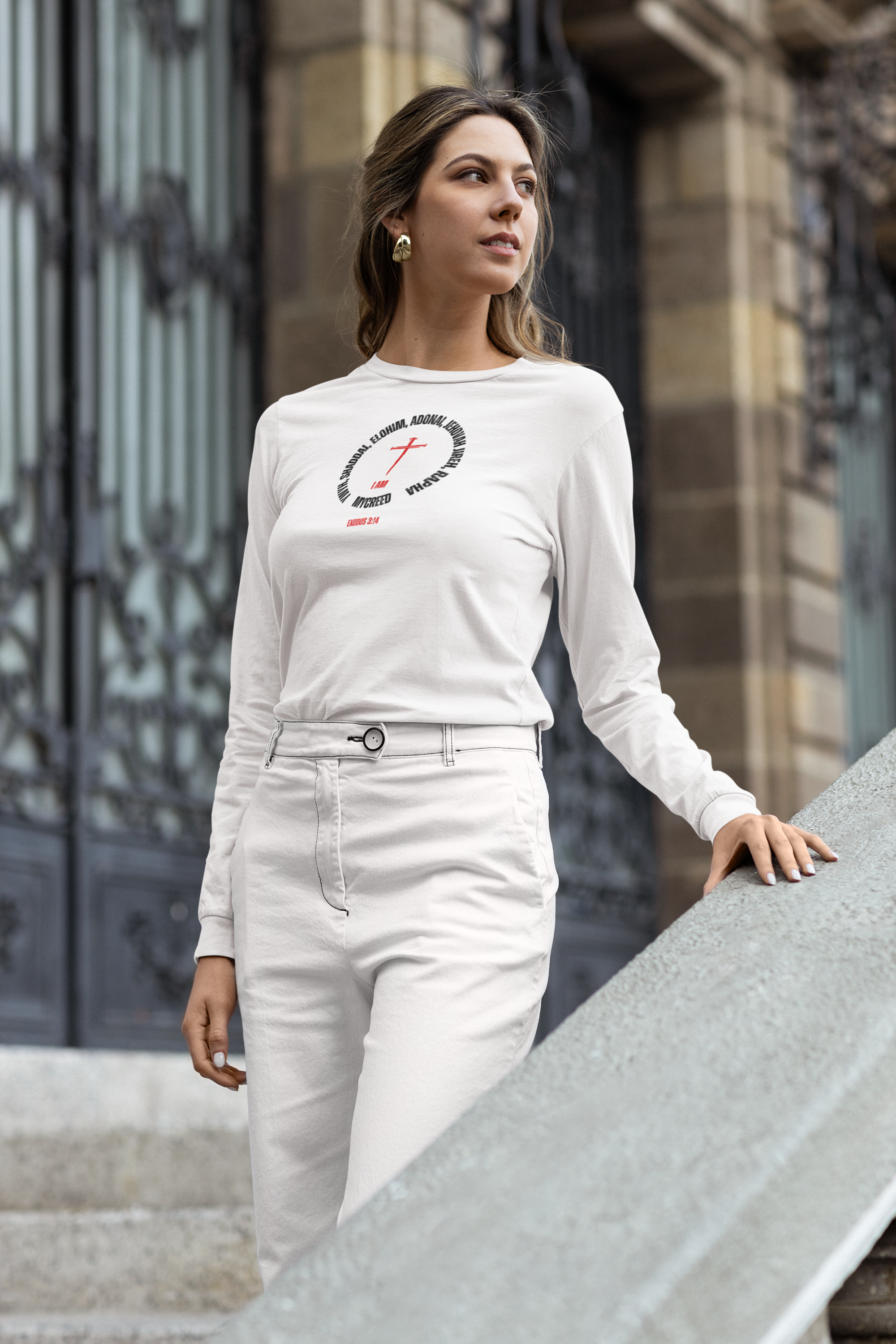 NAMES OF GOD Women’s Christian Long Sleeve T-Shirt – Exodus 3:14 | Bella+Canvas® 6500 by MYCREED