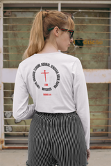 Names of God Women’s Long Sleeve – Exodus 3:14 Christian Tee (Back Print) | MyCreed Bella+Canvas®
