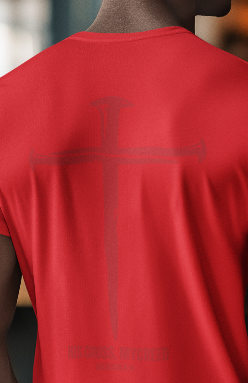 HIS CROSS – Subtle – Men’s Christian T-Shirt (Back Print) – Galatians 6:14 | MyCreed Next Level® 6210