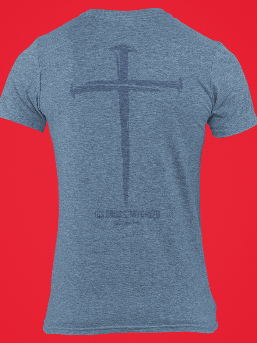 HIS CROSS – Subtle – Men’s Christian T-Shirt (Back Print) – Galatians 6:14 | MyCreed Next Level® 6210