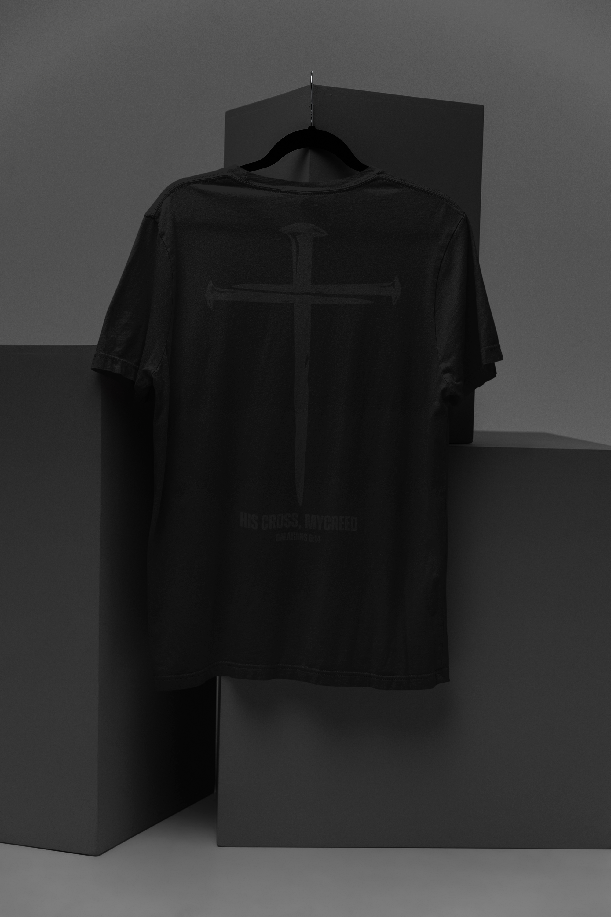 HIS CROSS – Subtle – Men’s Christian T-Shirt (Back Print) – Galatians 6:14 | MyCreed Next Level® 6210