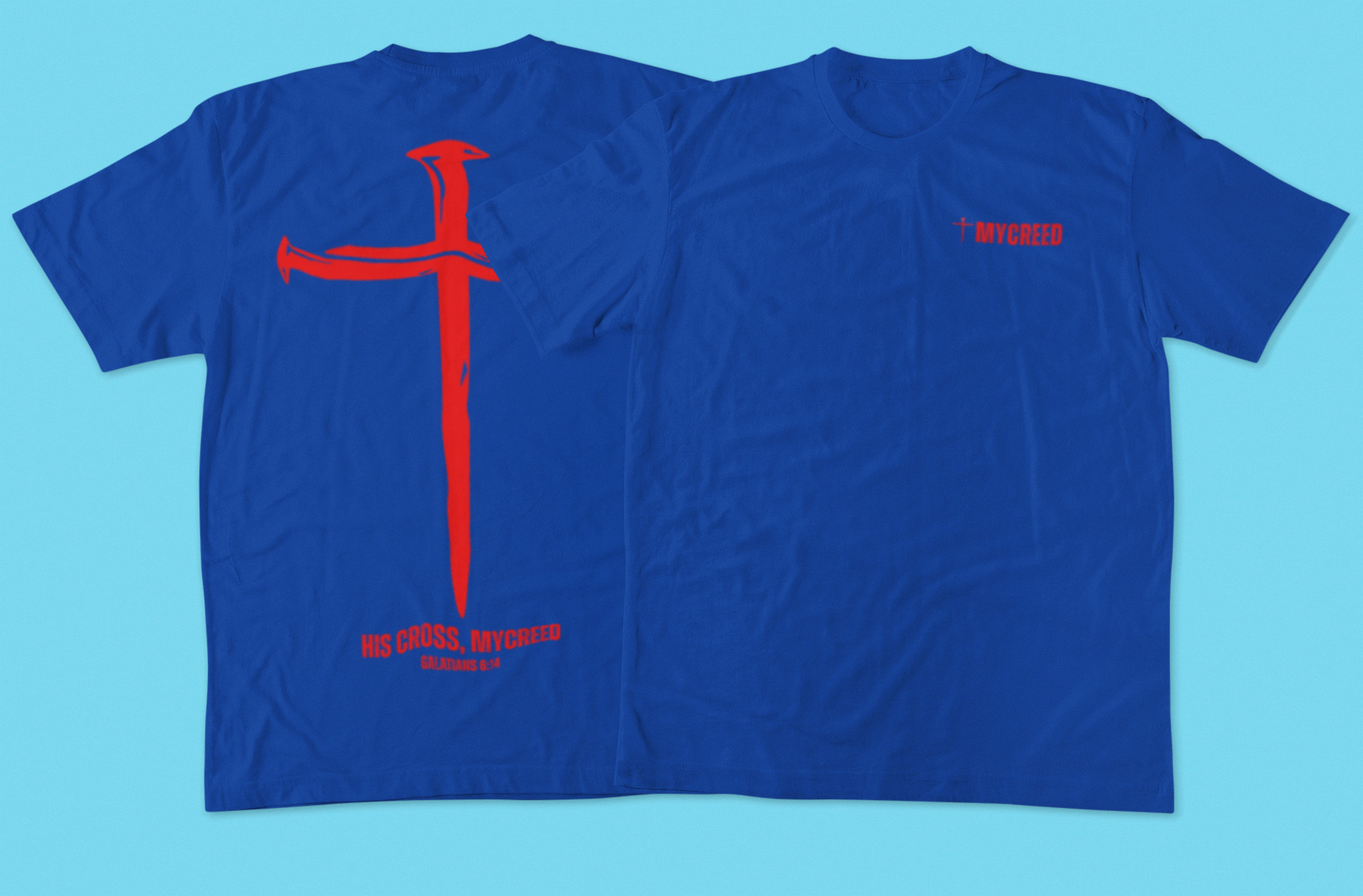HIS CROSS Next Level® Men’s Christian T-Shirt by MyCreed (Bold Back Print) – Galatians 6:14
