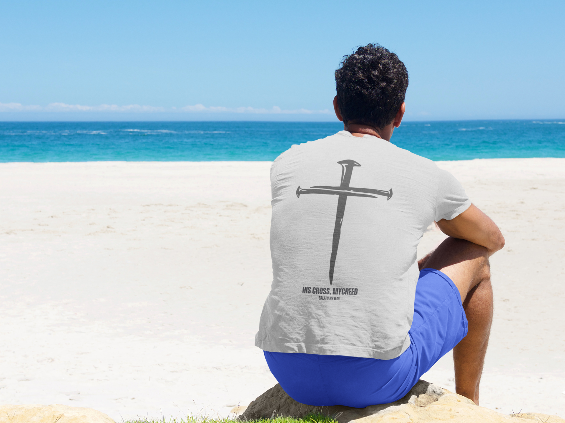 HIS CROSS Next Level® Men’s Christian T-Shirt by MyCreed (Bold Back Print) – Galatians 6:14