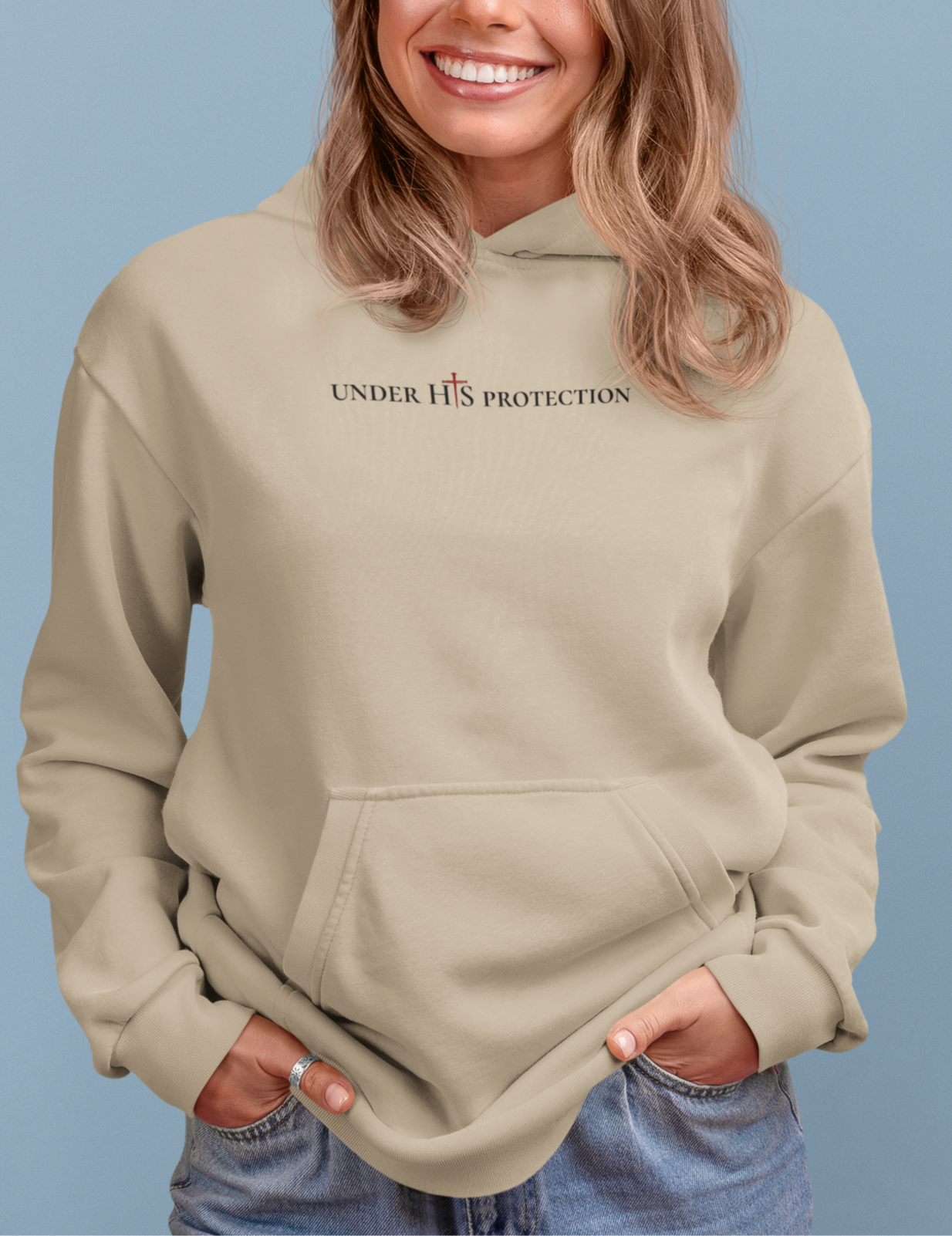 Minimalist Christian hoodie featuring Psalm 121:7–8 verse print.