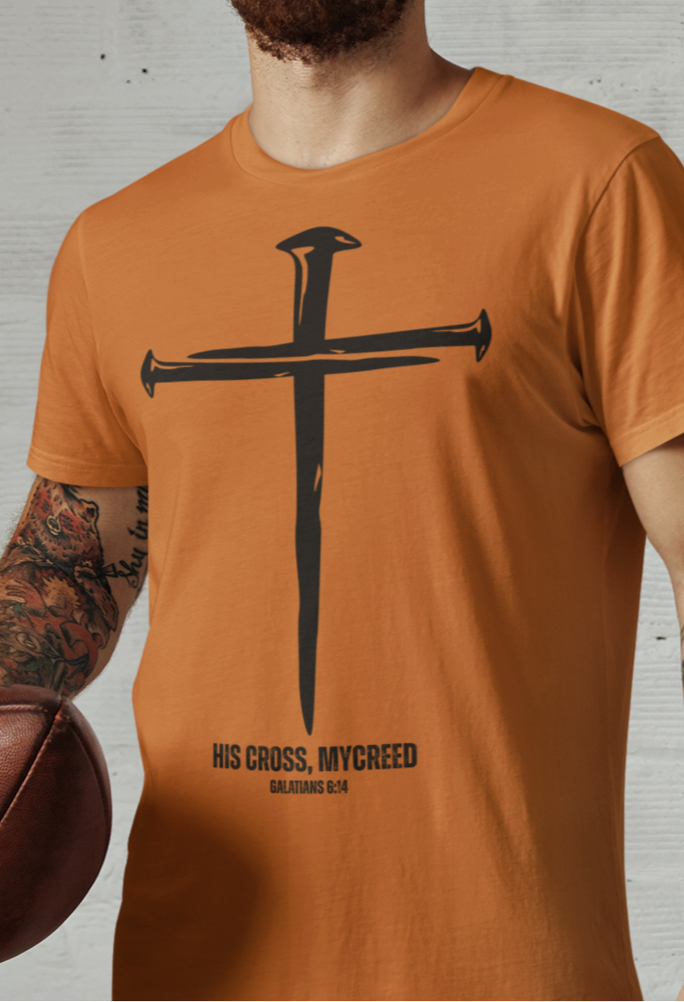 HIS CROSS MYCREED Men’s Christian T-Shirt – Galatians 6:14 | Bella+Canvas® Tee