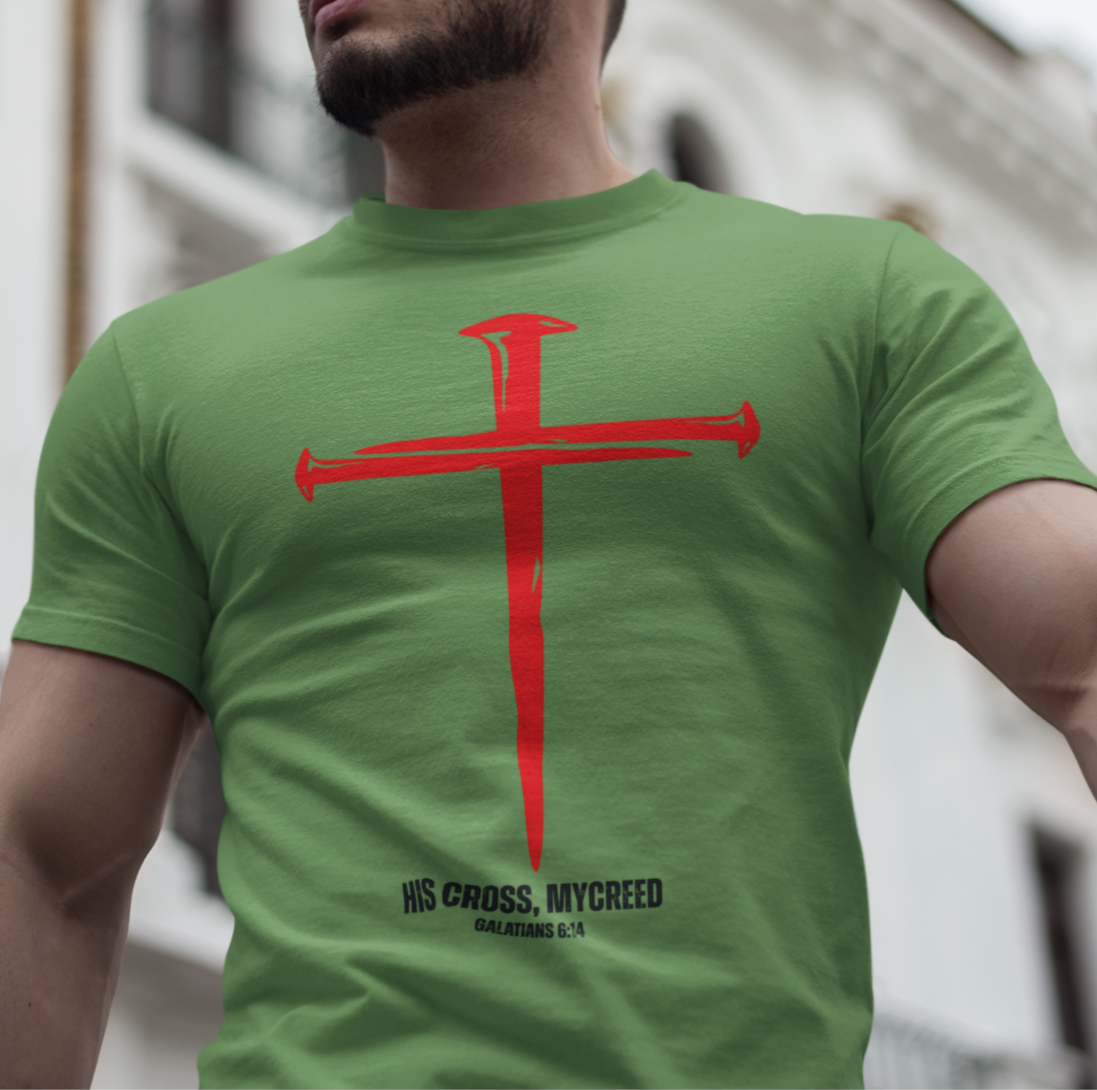 HIS CROSS MYCREED Men’s Christian T-Shirt – Galatians 6:14 | Bella+Canvas® Tee