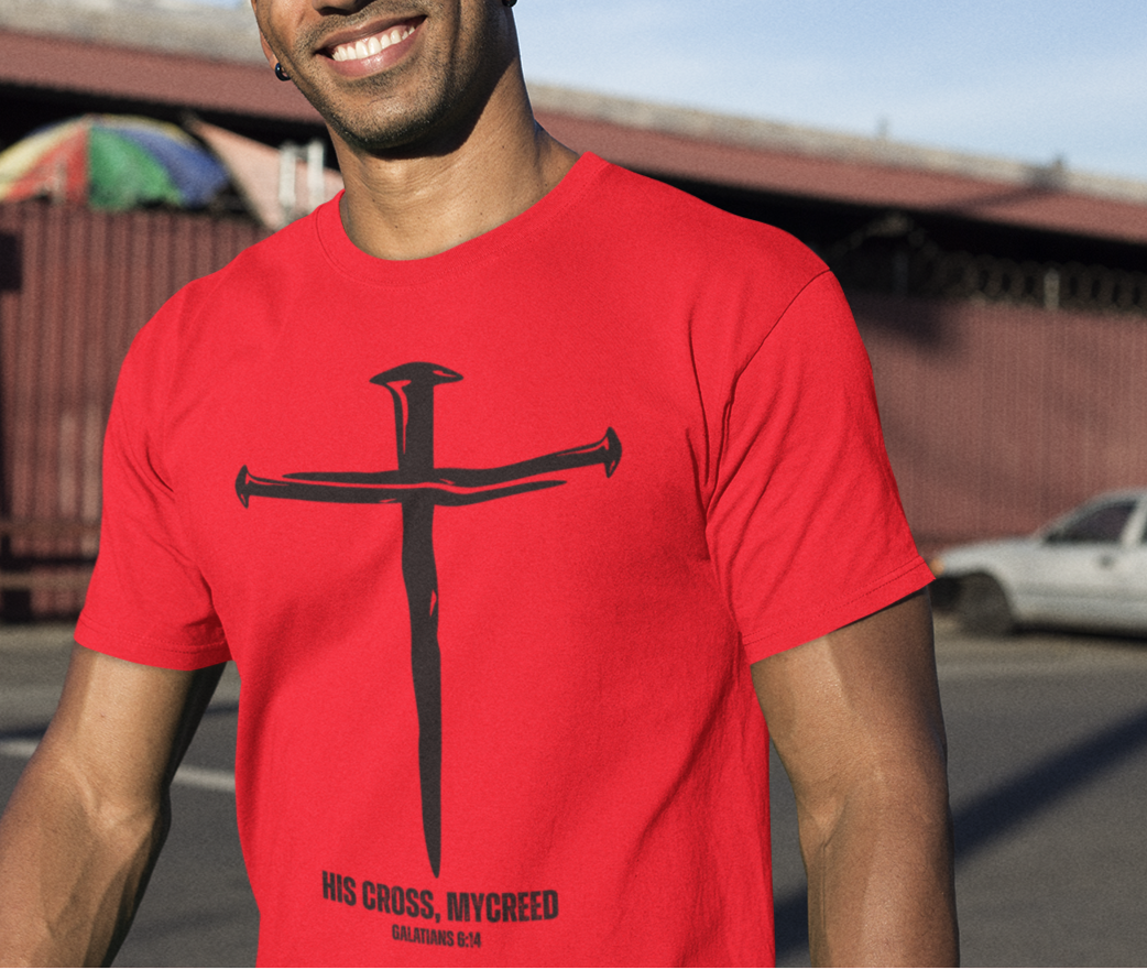 HIS CROSS MYCREED Men’s Christian T-Shirt – Galatians 6:14 | Bella+Canvas® Tee