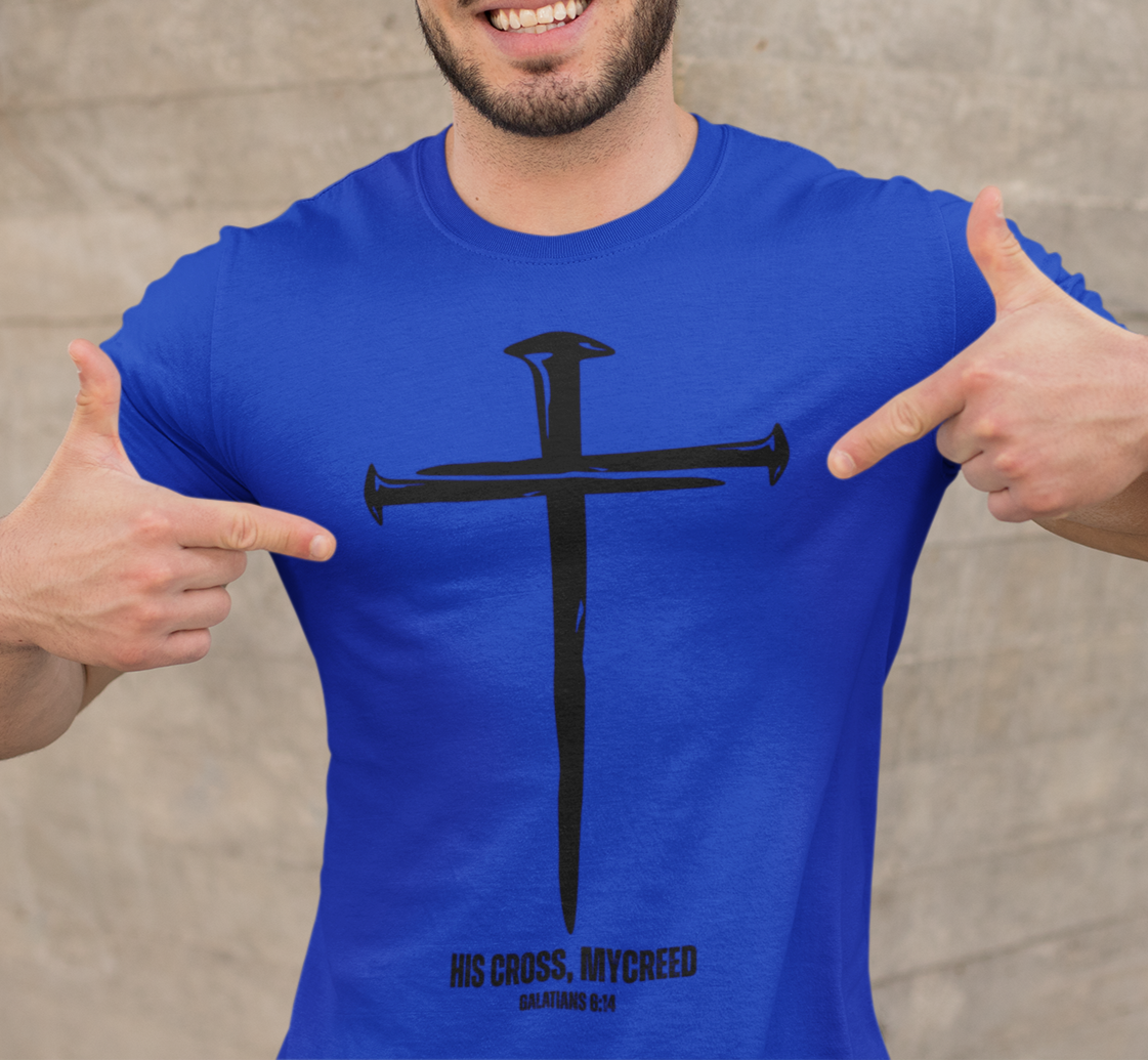 HIS CROSS MYCREED Men’s Christian T-Shirt – Galatians 6:14 | Bella+Canvas® Tee