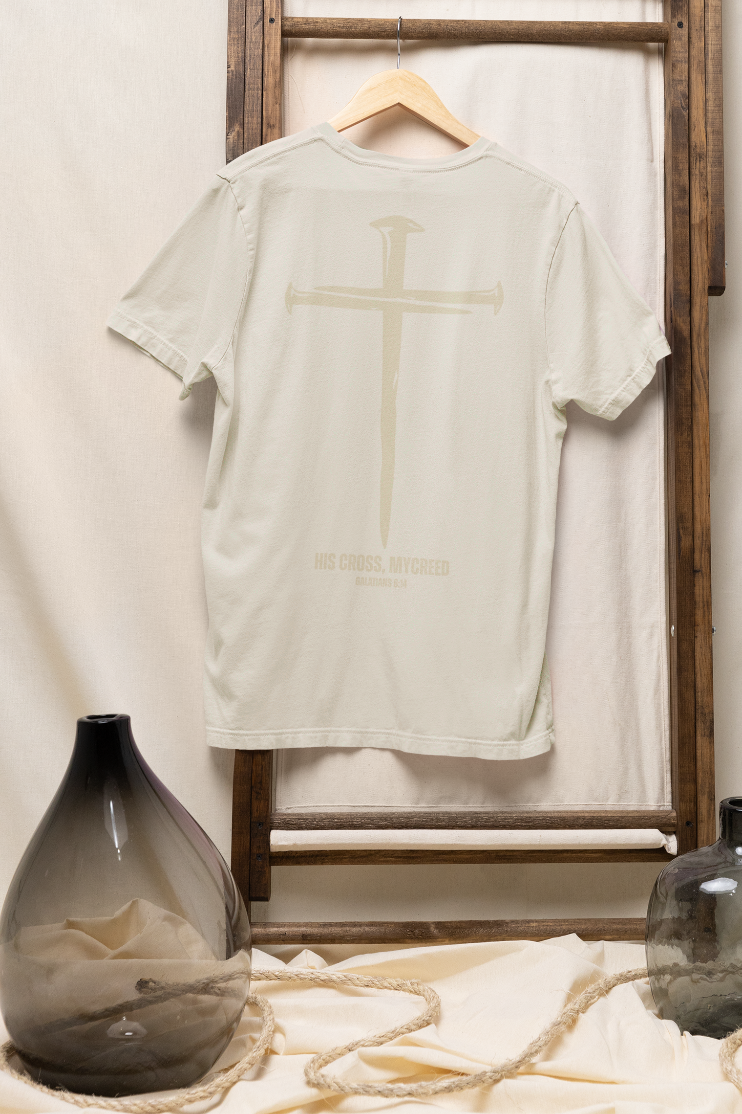 HIS CROSS – Subtle – Men’s Christian T-Shirt (Back Print) – Galatians 6:14 | MyCreed Next Level® 6210