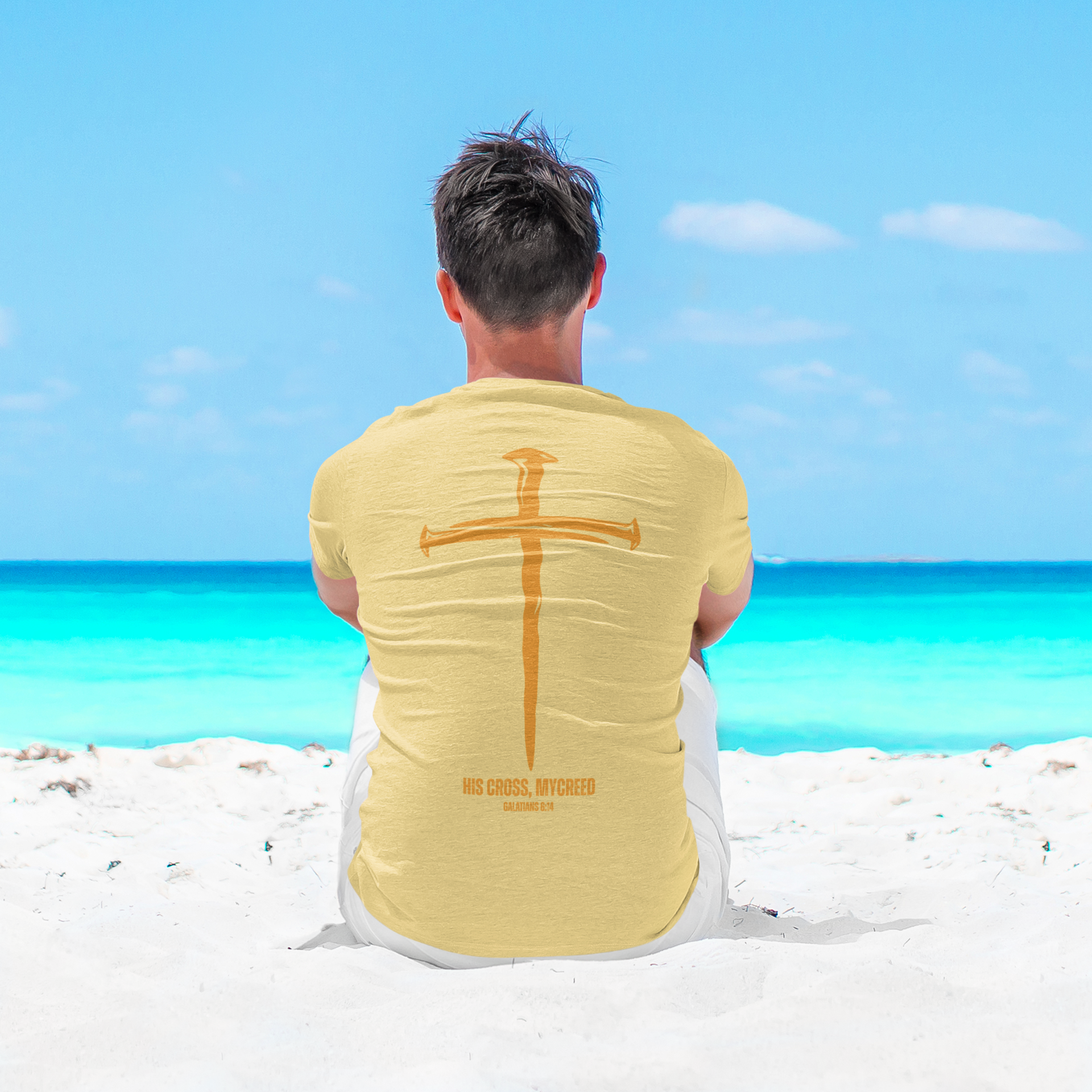 HIS CROSS Next Level® Men’s Christian T-Shirt by MyCreed (Bold Back Print) – Galatians 6:14