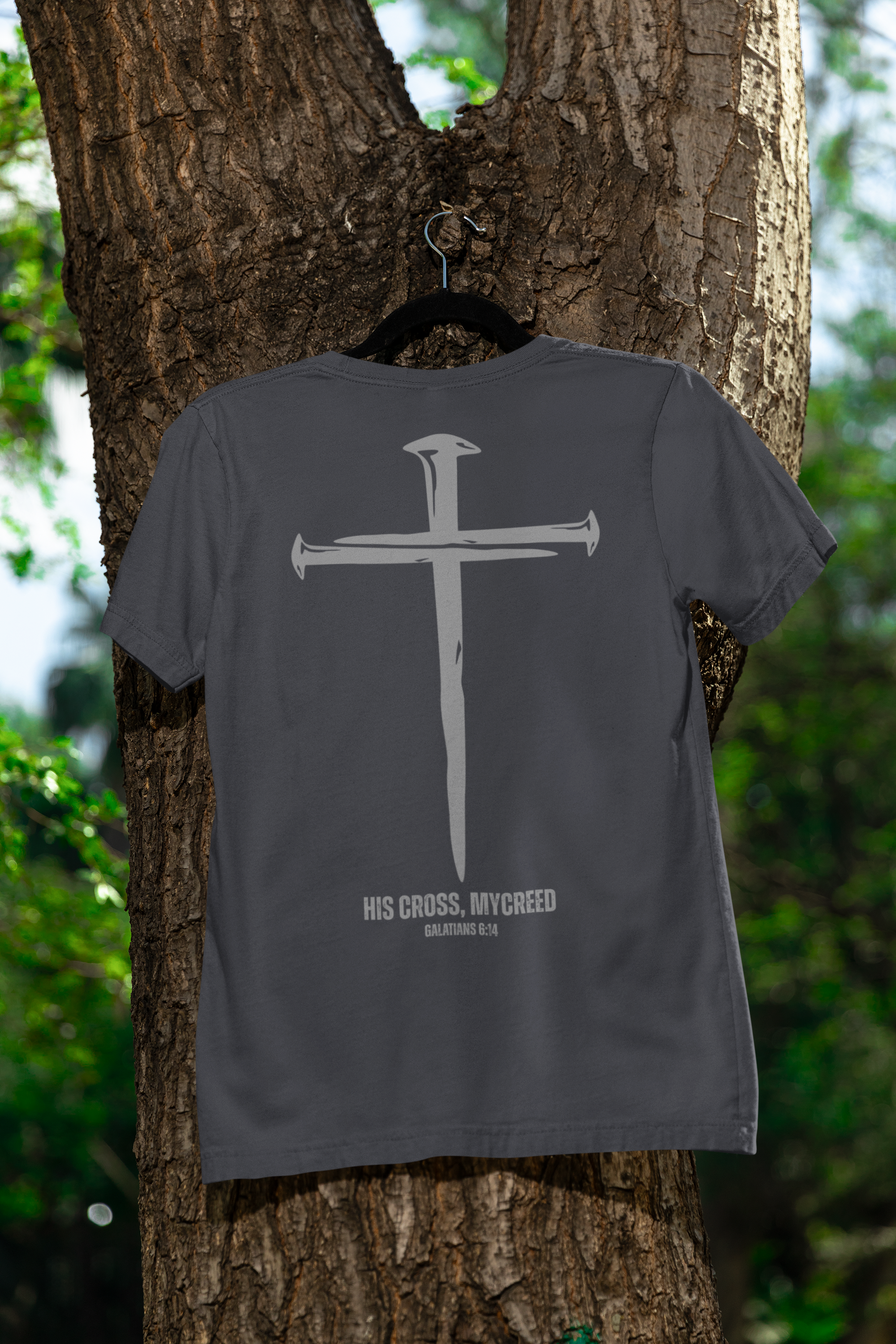 HIS CROSS Next Level® Men’s Christian T-Shirt by MyCreed (Bold Back Print) – Galatians 6:14