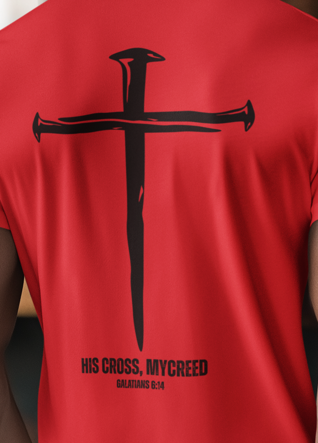 HIS CROSS Next Level® Men’s Christian T-Shirt by MyCreed (Bold Back Print) – Galatians 6:14