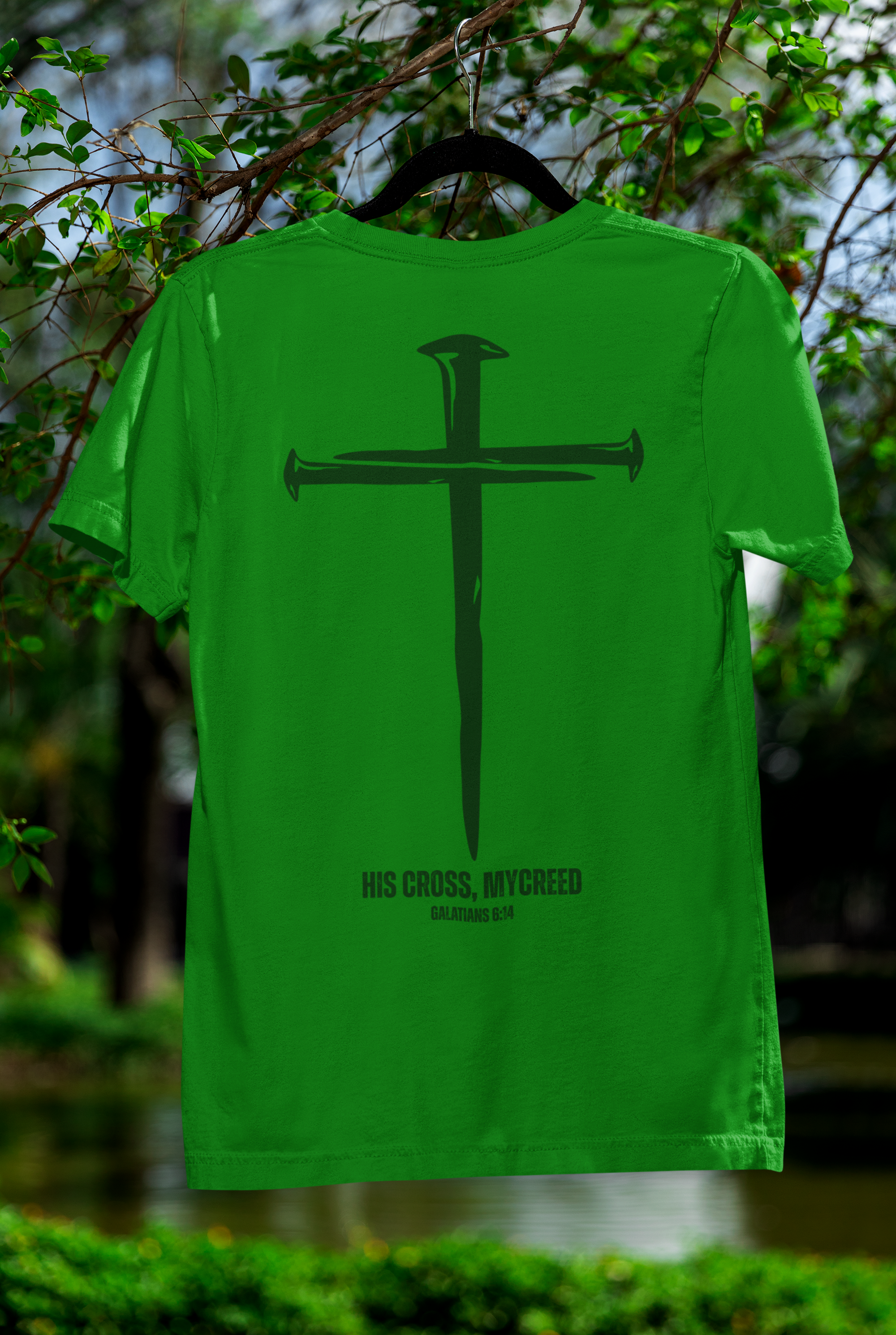 HIS CROSS Next Level® Men’s Christian T-Shirt by MyCreed (Bold Back Print) – Galatians 6:14