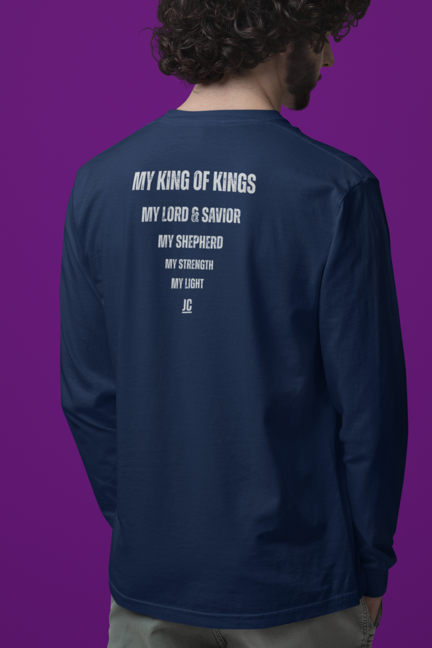 Christian long sleeve shirt featuring creed-style typography design by MyCreed.