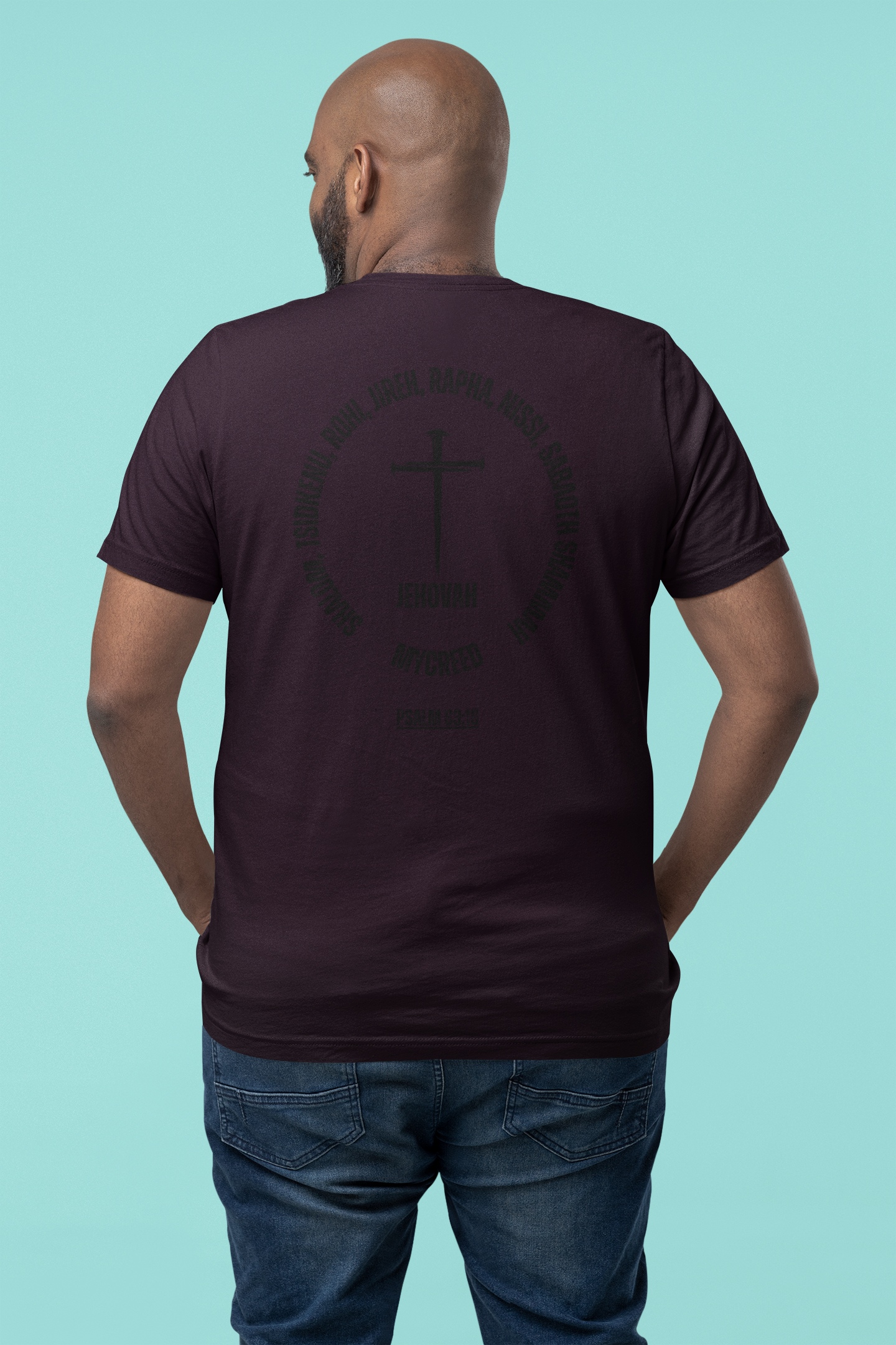 Jehovah covenant names shirt — modern Christian apparel with cross, MYCREED brand, and Psalm 83:18 verse.