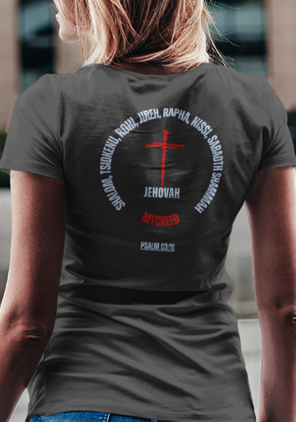 Elegant Jehovah Names women’s tee – Psalm 83:18 Bible verse in modern script design