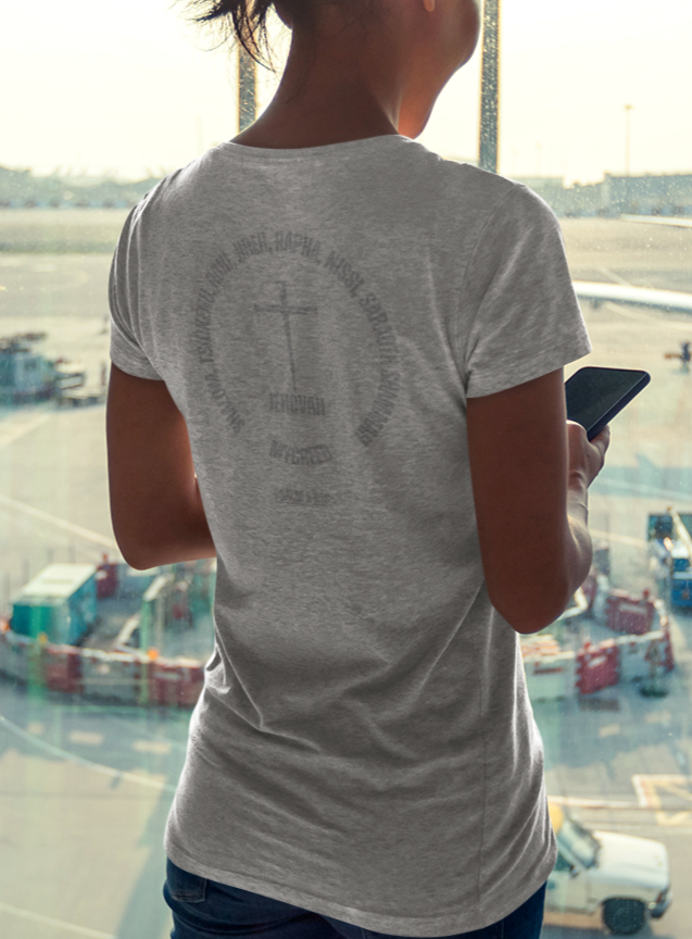 Stylish women’s Christian tee featuring the Names of Jehovah graphic and Psalm 83:18 verse