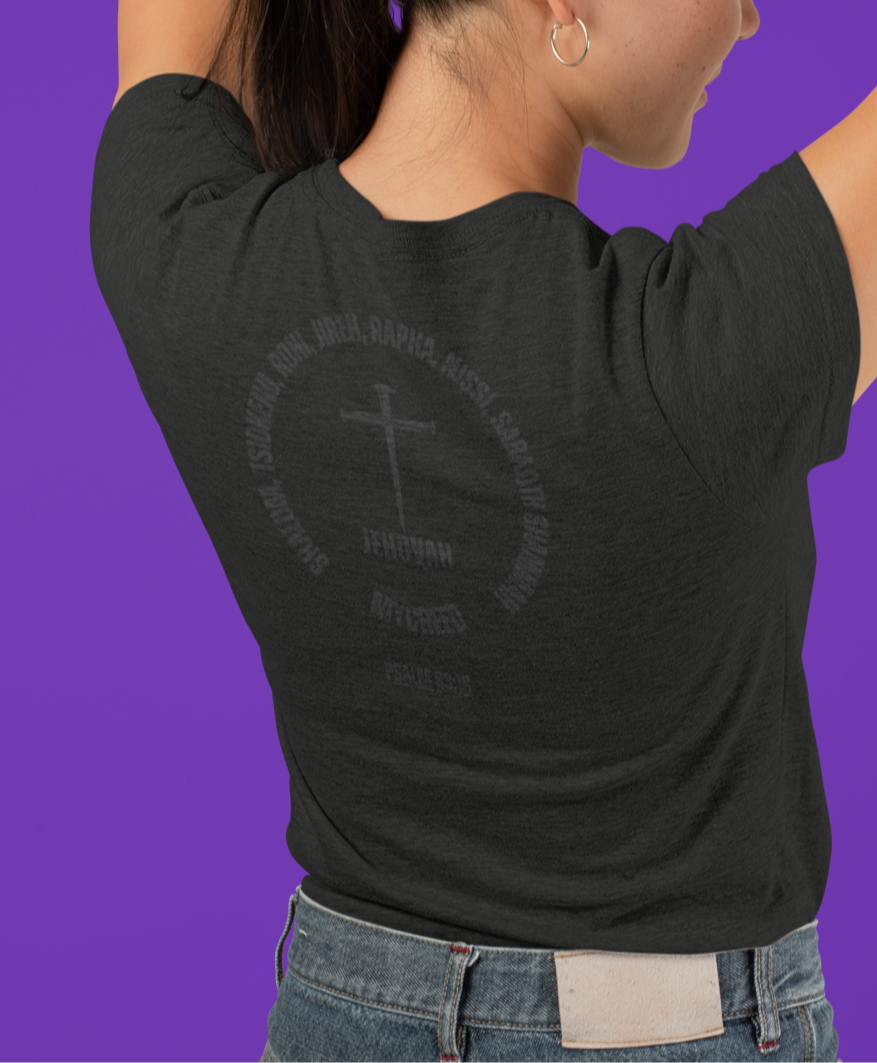 Slim fit women’s Christian shirt with Jehovah typography design from Psalm 83:18