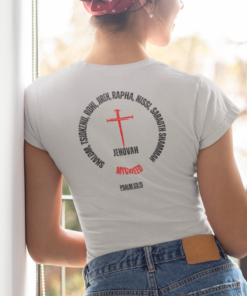 Elegant Jehovah Names women’s tee – Psalm 83:18 Bible verse in modern script design