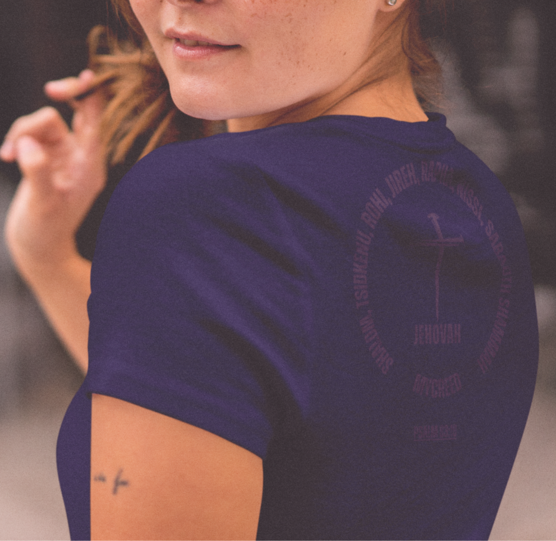 Slim fit women’s Christian shirt with Jehovah typography design from Psalm 83:18