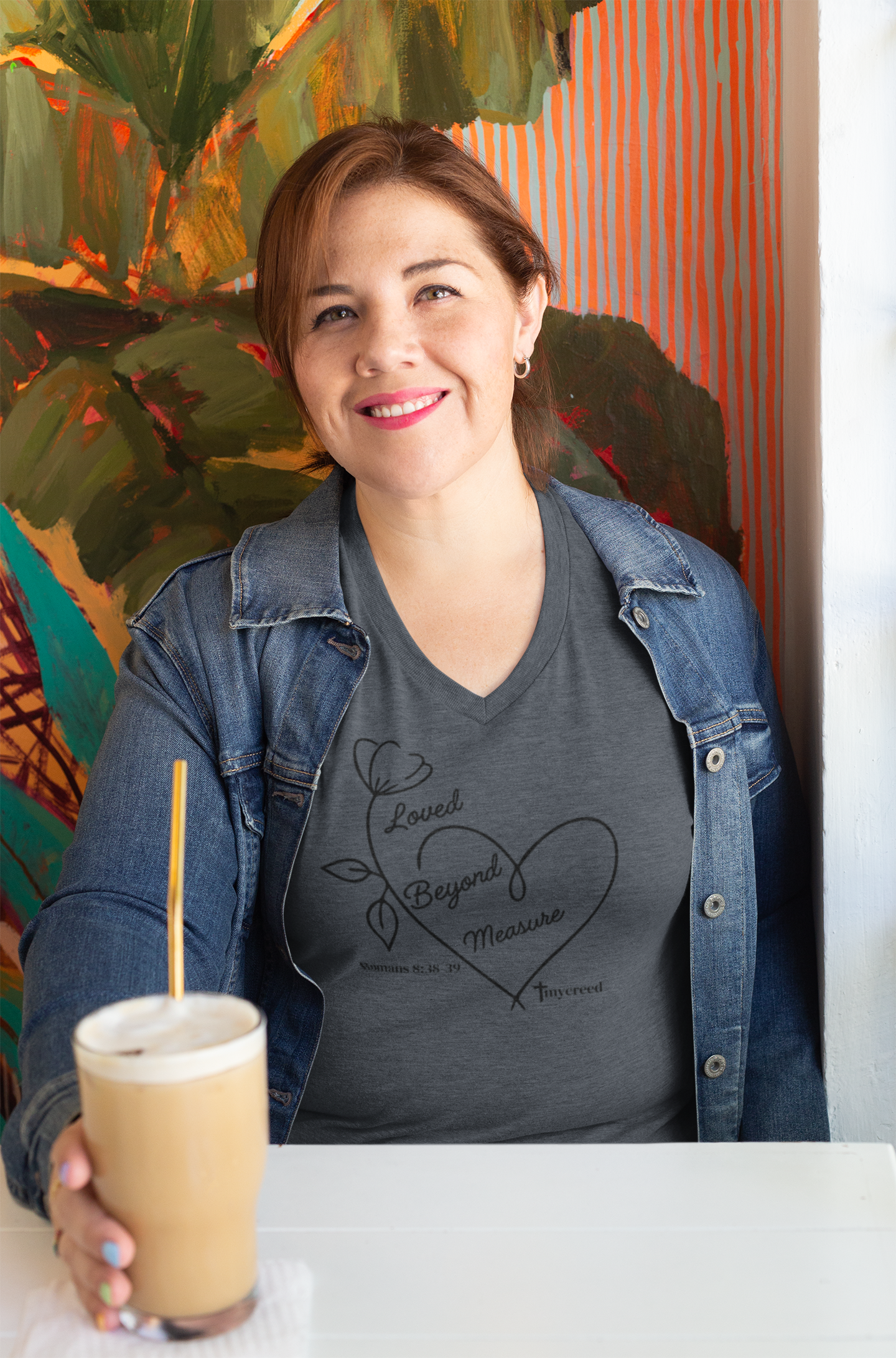 Loved Beyond Measure Romans 8:38–39 women’s Christian V-neck tee by MyCreed