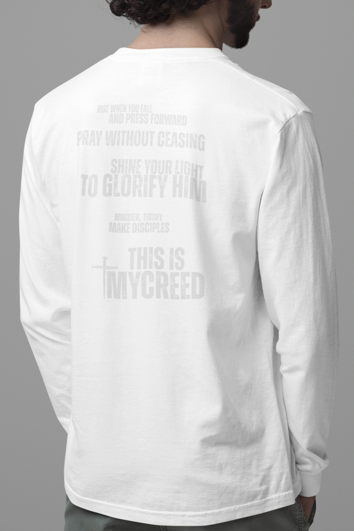 The Declaration by MyCreed — bold Christian streetwear long sleeve proclaiming faith and discipleship.