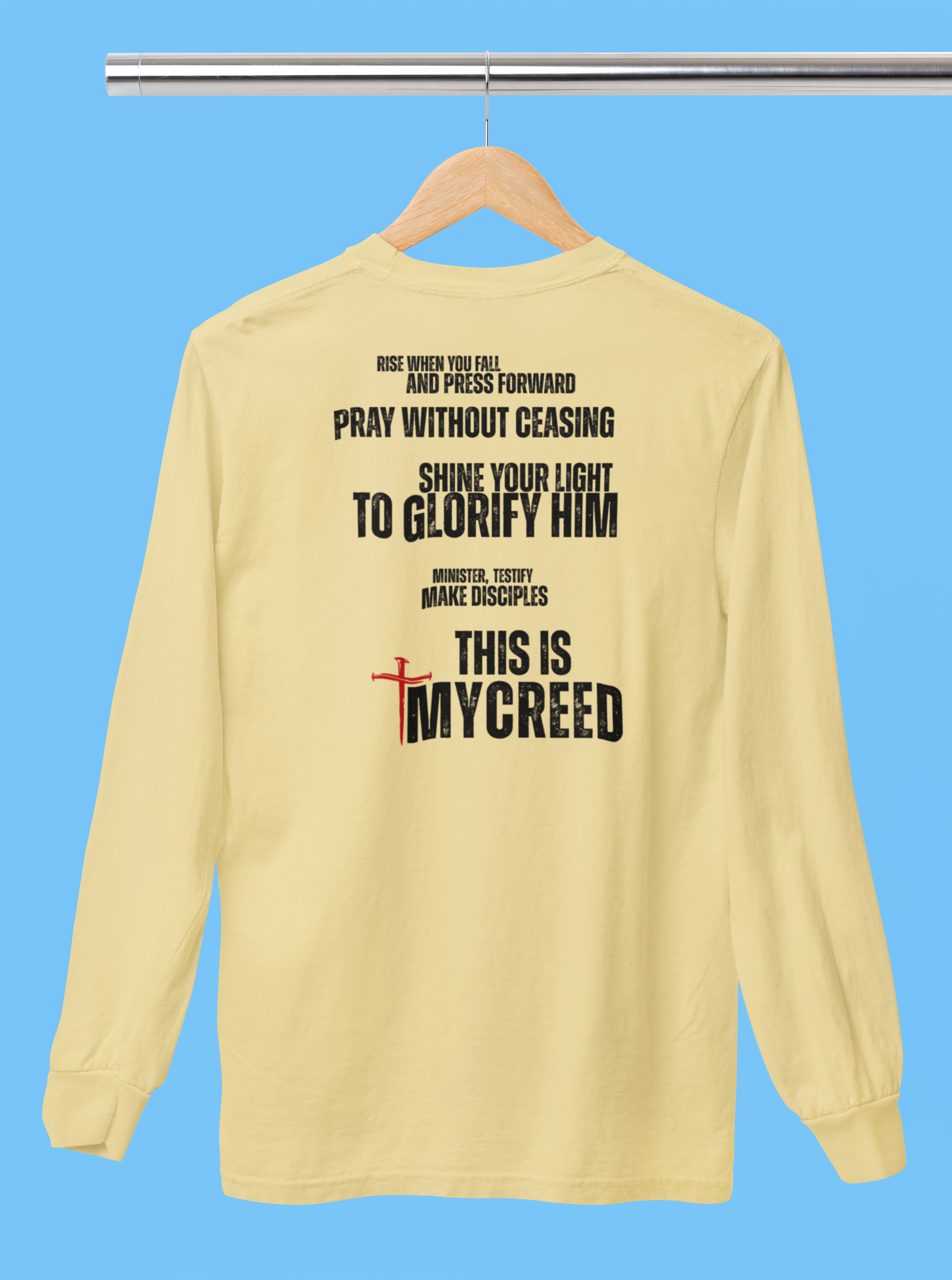 Faith-based long sleeve shirt designed to inspire daily prayer, testimony, and discipleship — The Declaration by MyCreed.