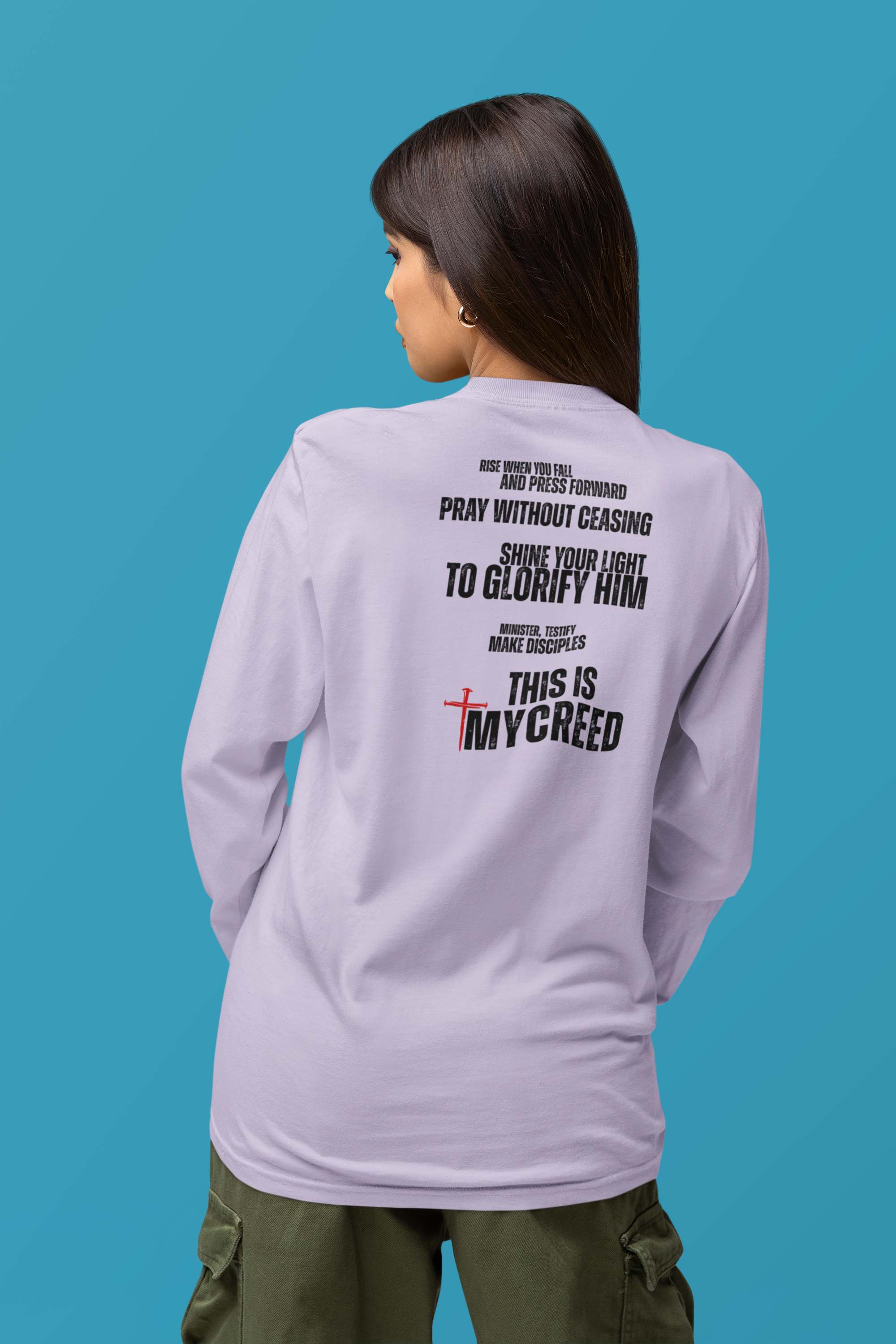 Faith-based long sleeve shirt designed to inspire daily prayer, testimony, and discipleship — The Declaration by MyCreed.