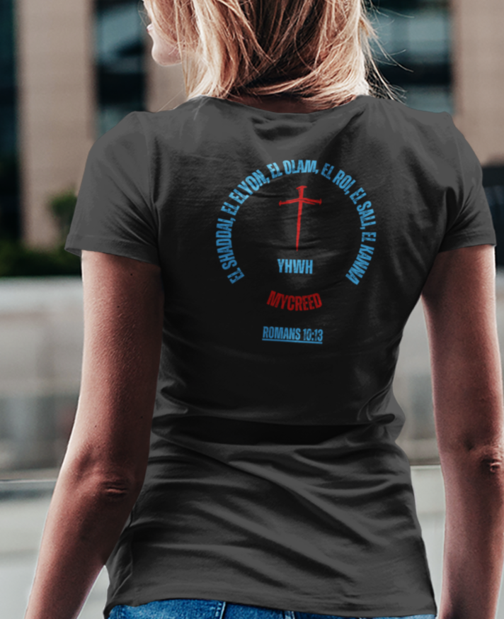 YHWH’s Names Christian women’s shirt – slim fit faith apparel by MyCreed with circle design