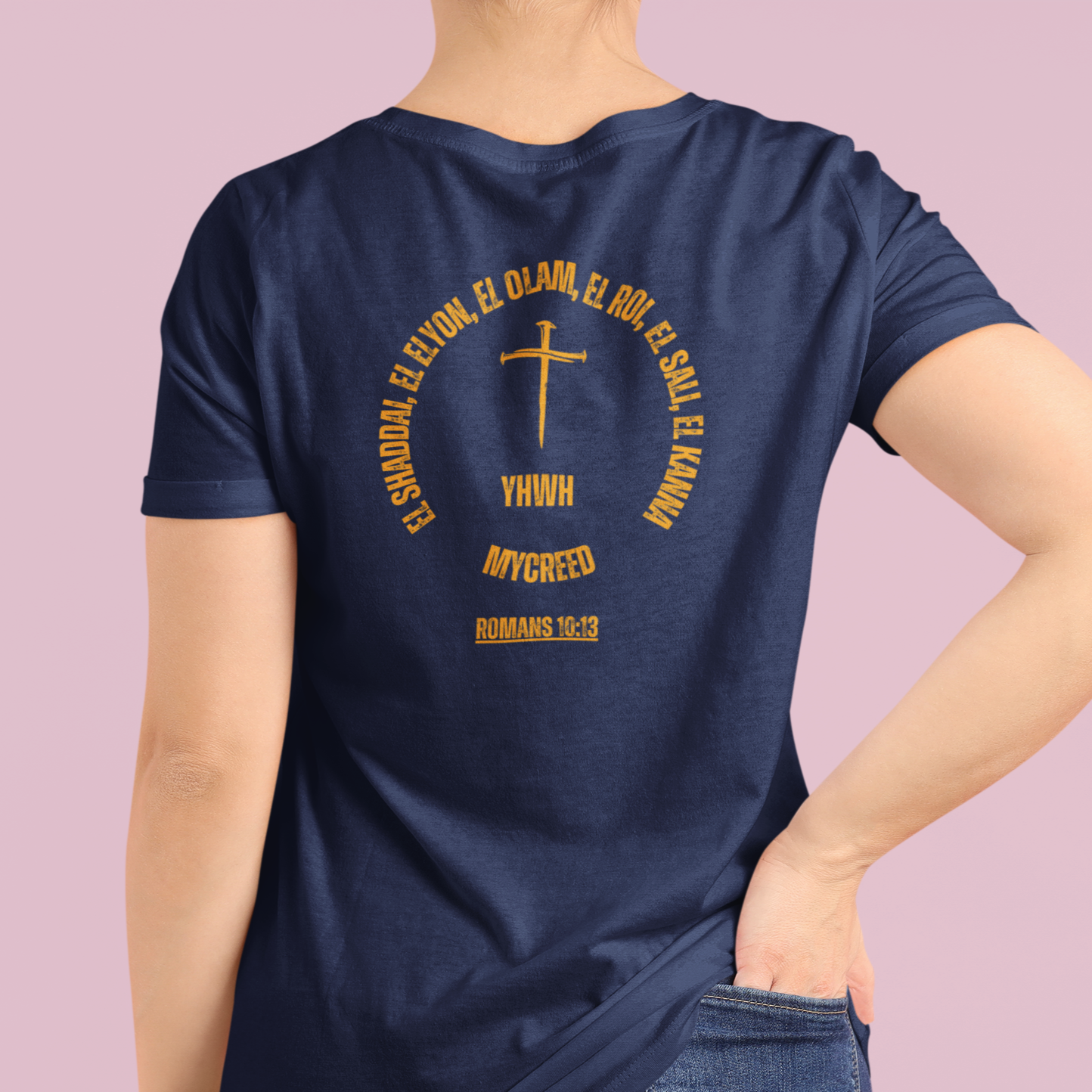 YHWH’s Names women’s slim fit Christian T-shirt – Bella+Canvas 6004 with circle scripture design