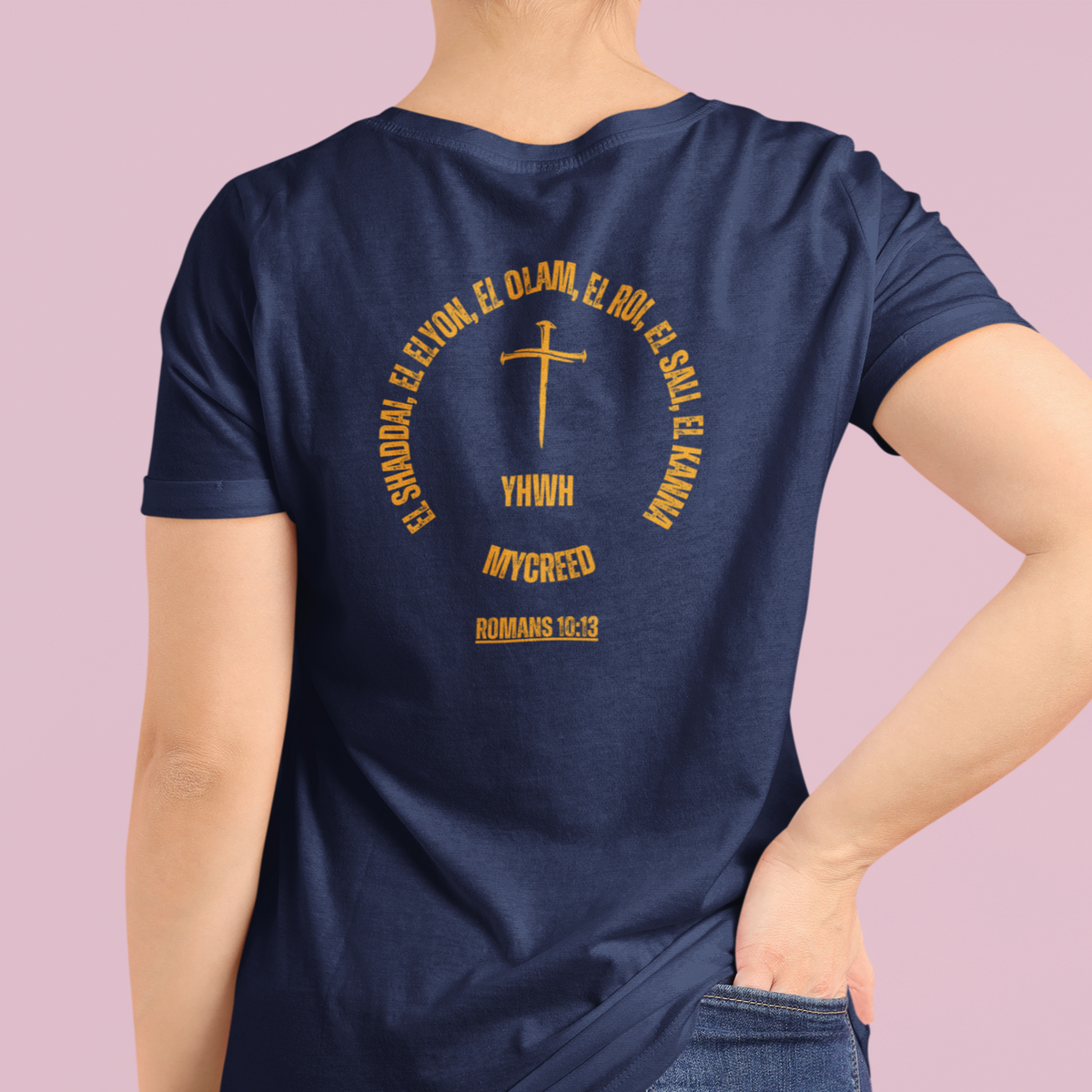 YHWH’s Names women’s slim fit Christian T-shirt – Bella+Canvas 6004 with circle scripture design