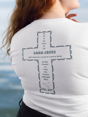Christian Women’s V-Neck Tee Colossians 3:17 scripture design