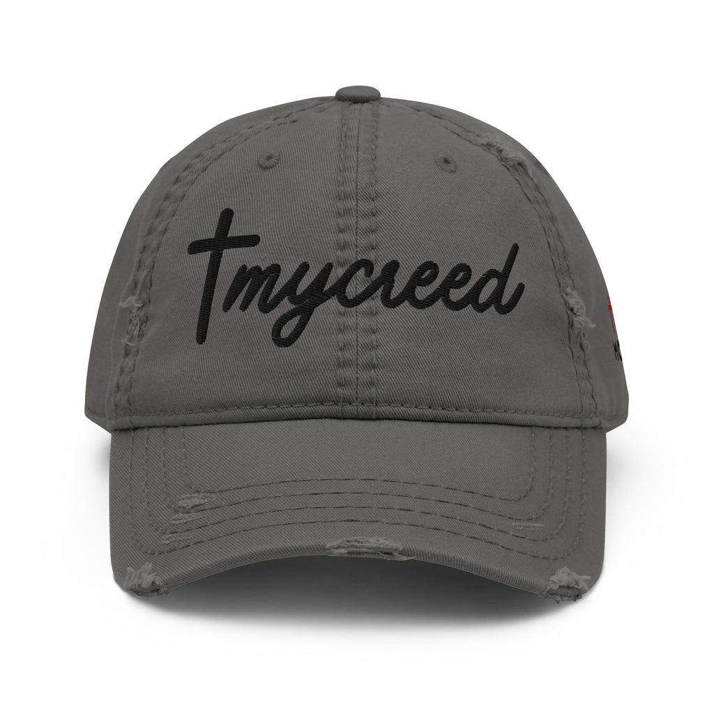 Close-up embroidery on MyCreed dad hat